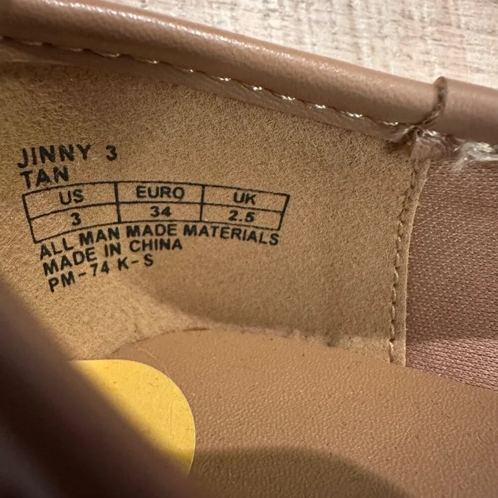 Michael Kors Girls Tan Monogram Ballet Flats With Strap & MK Logo Size 3